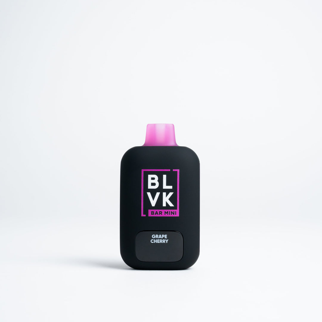 BLVK Bar Mini disposable vape in Grape Cherry flavor, black body with purple top.