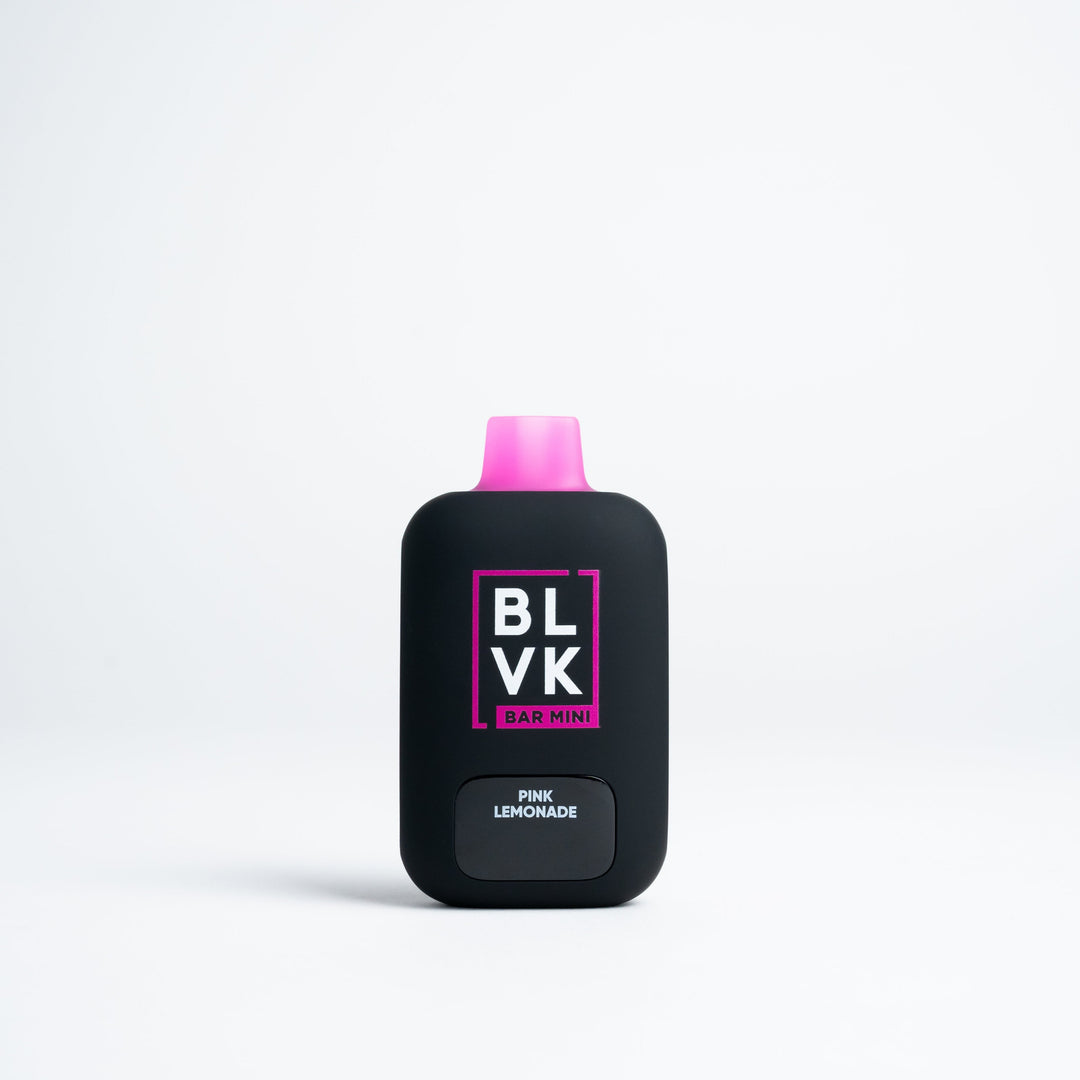 BLVK Bar Mini disposable vape in Pink Lemonade flavor, black body with pink top.